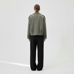 The Oversized Twill Cropped Trench — Sage Green