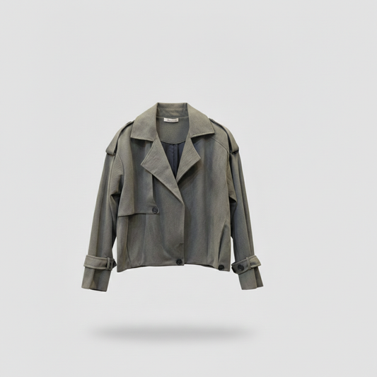 The Oversized Twill Cropped Trench — Sage Green