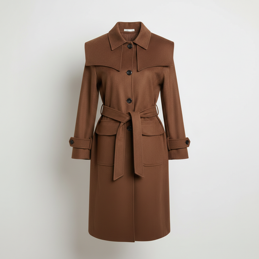 Gazzelle Structured Twill Long Coat — Camel