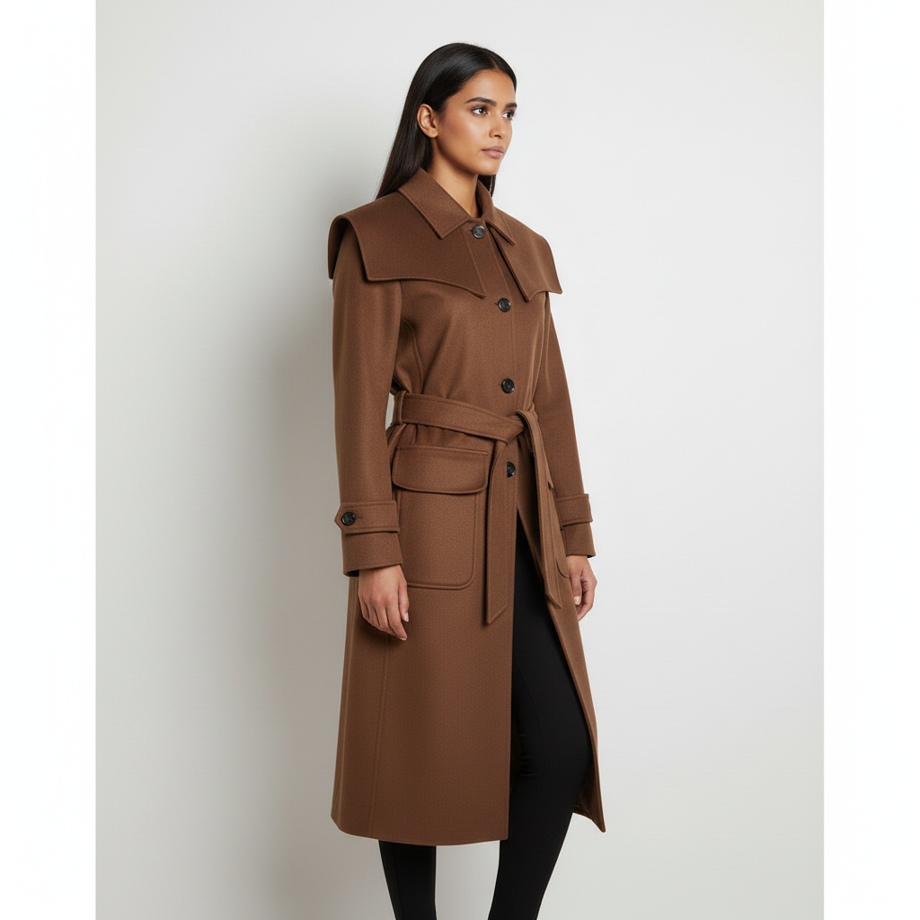 Gazzelle Structured Twill Long Coat — Camel