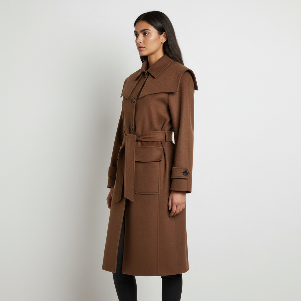 Gazzelle Structured Twill Long Coat — Camel