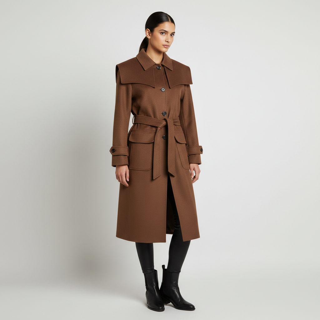 Gazzelle Structured Twill Long Coat — Camel