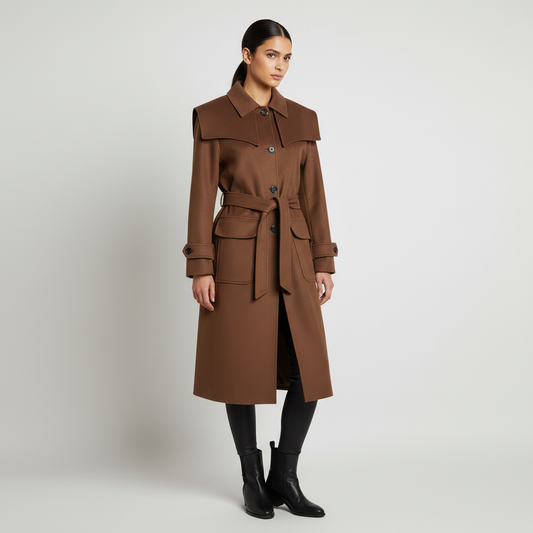 Gazzelle Structured Twill Long Coat — Camel