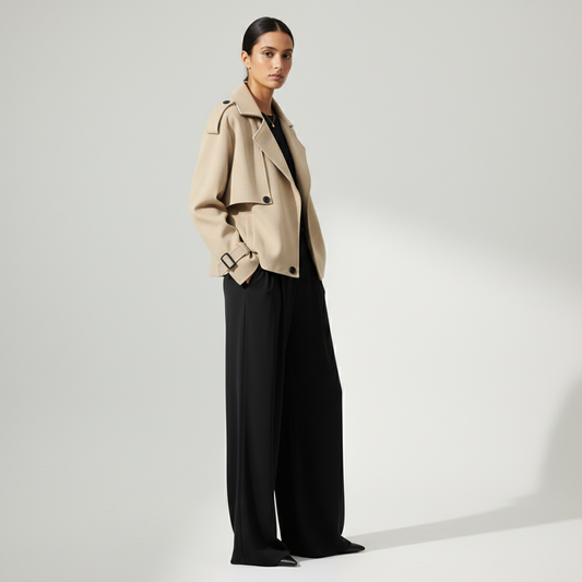 The Oversized Twill Cropped Trench — Olive Green