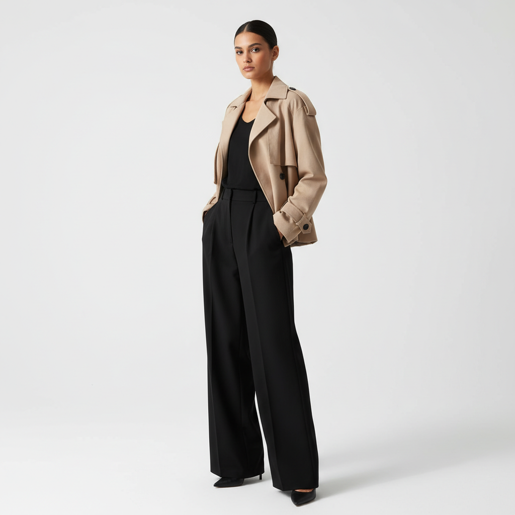 The Oversized Twill Cropped Trench — Olive Green