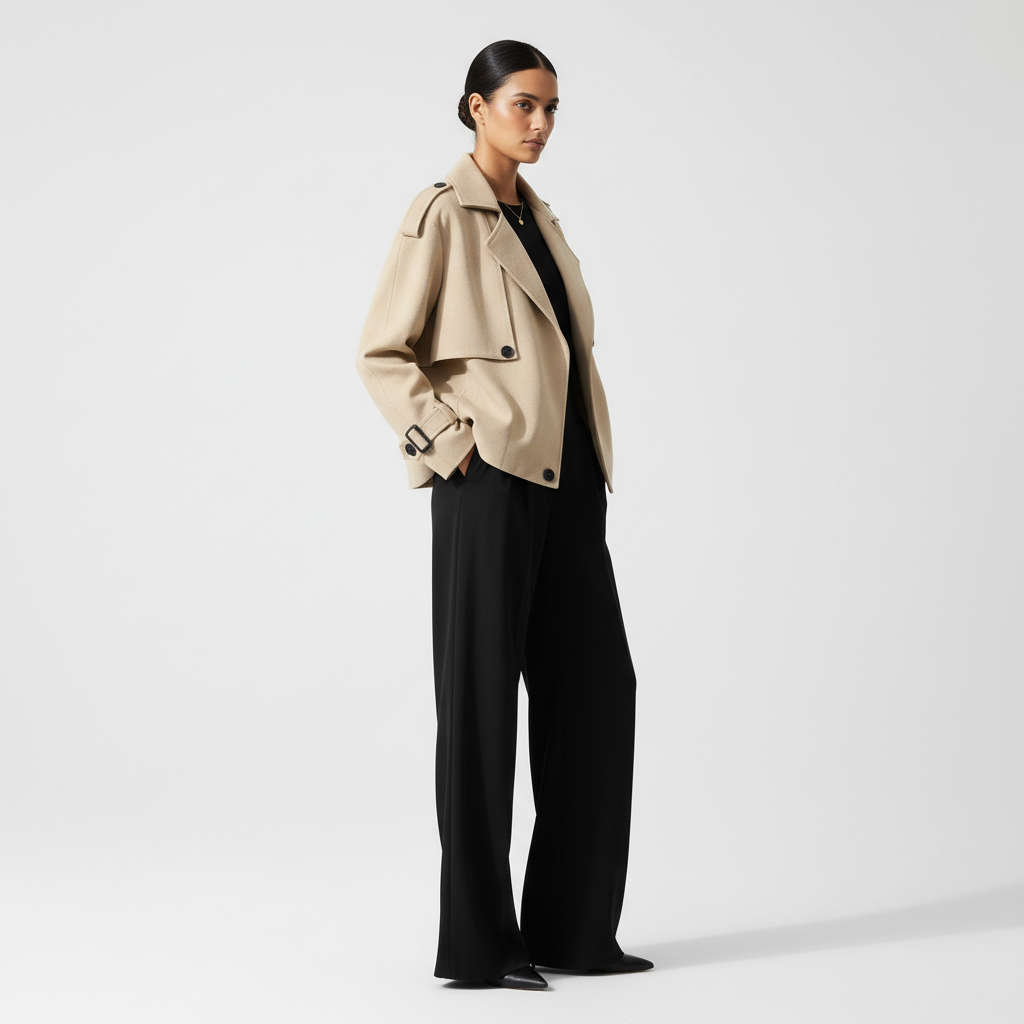 The Oversized Twill Cropped Trench — Olive Green