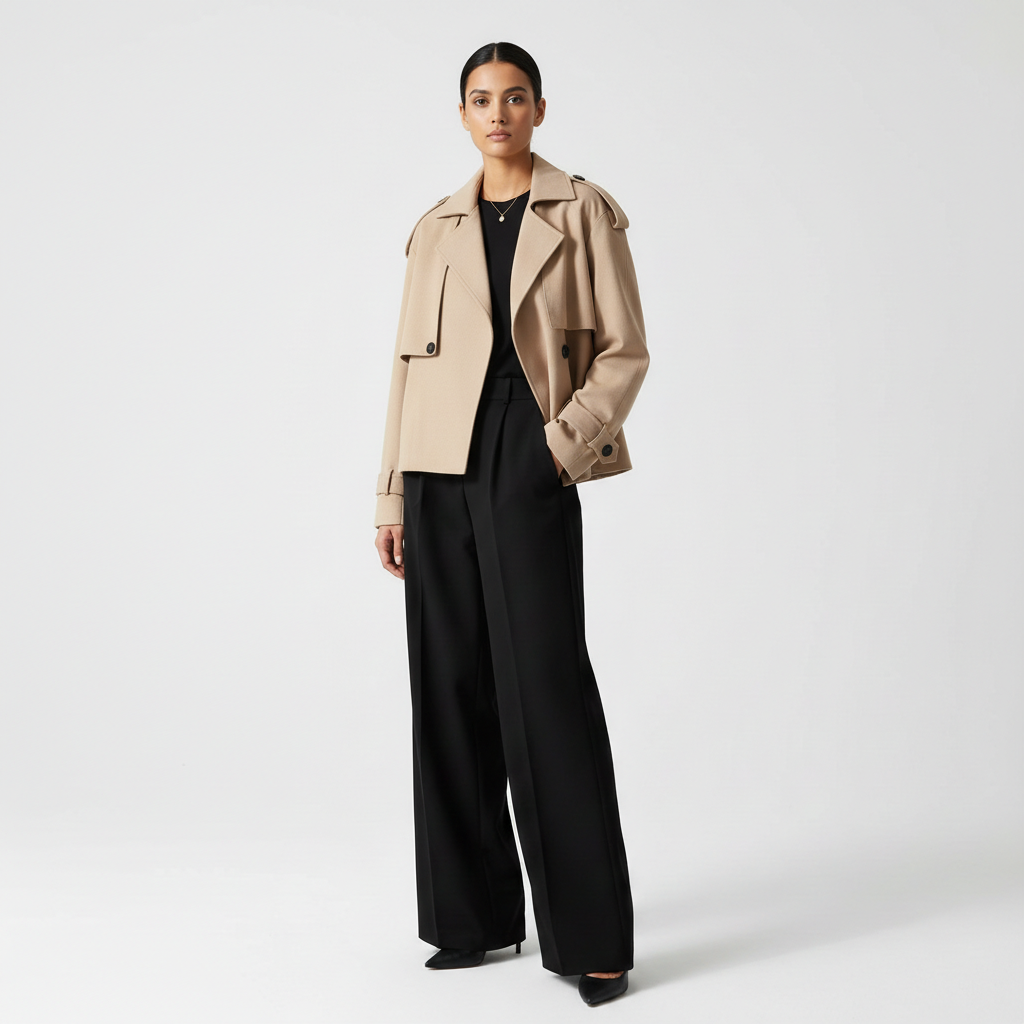 The Oversized Twill Cropped Trench — Olive Green
