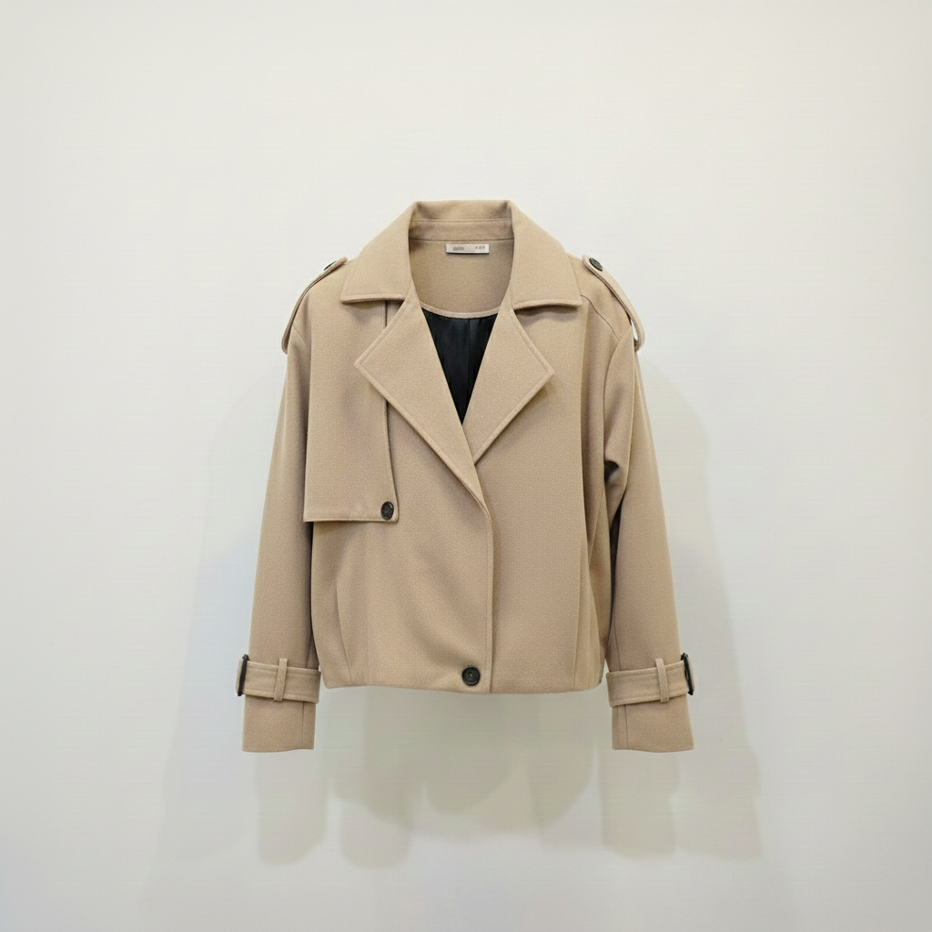 The Oversized Twill Cropped Trench — Olive Green