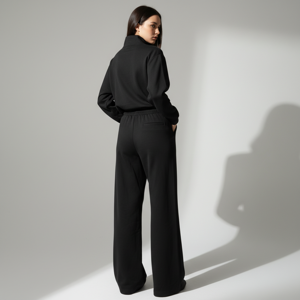 Gazzelle Interlock Wide-Leg Set — Black | طقم منسق محتشم الإمارات