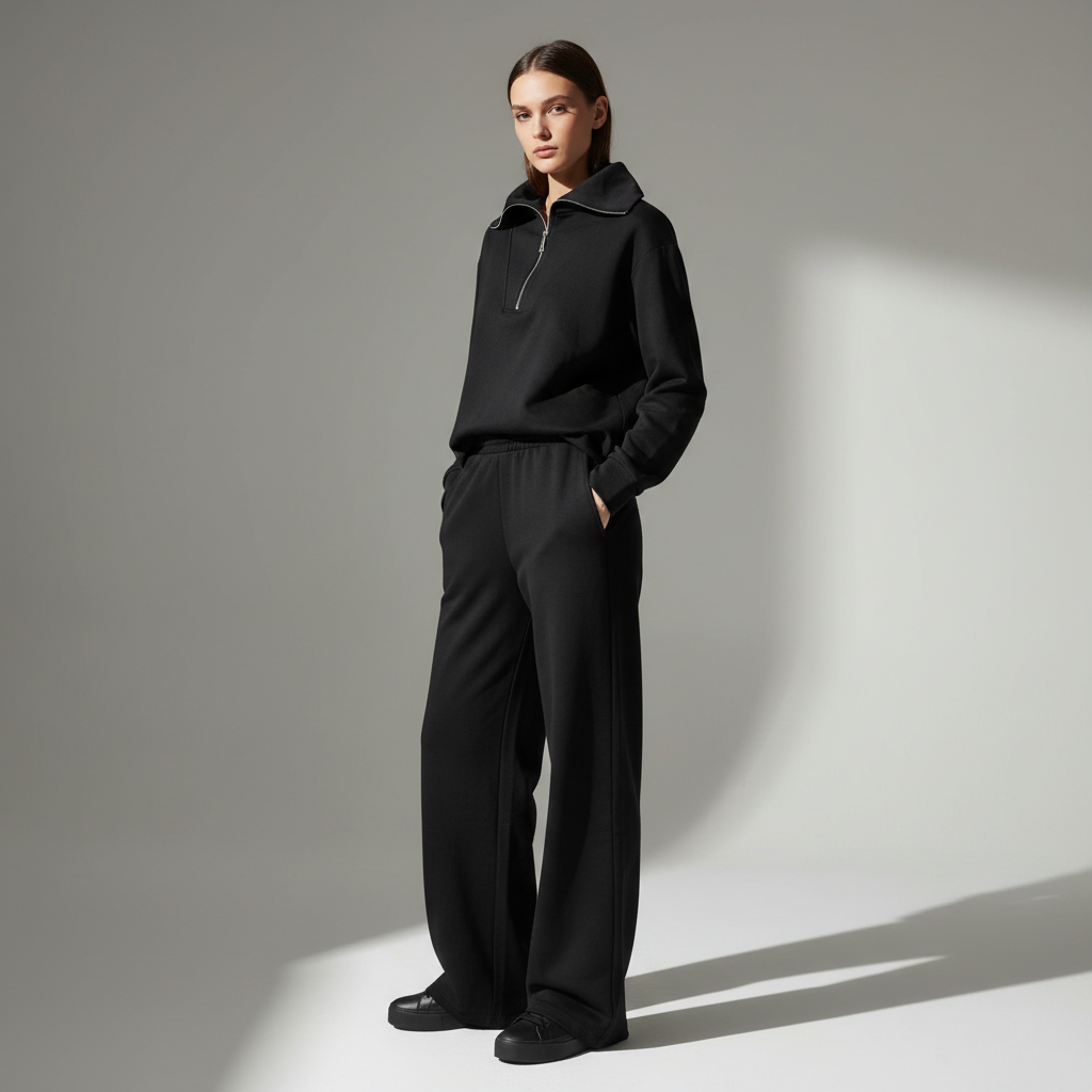 Gazzelle Interlock Wide-Leg Set — Black | طقم منسق محتشم الإمارات