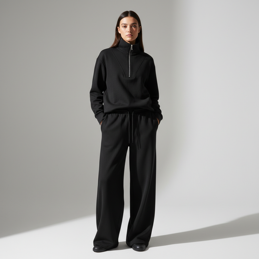 Gazzelle Interlock Wide-Leg Set — Black | طقم منسق محتشم الإمارات