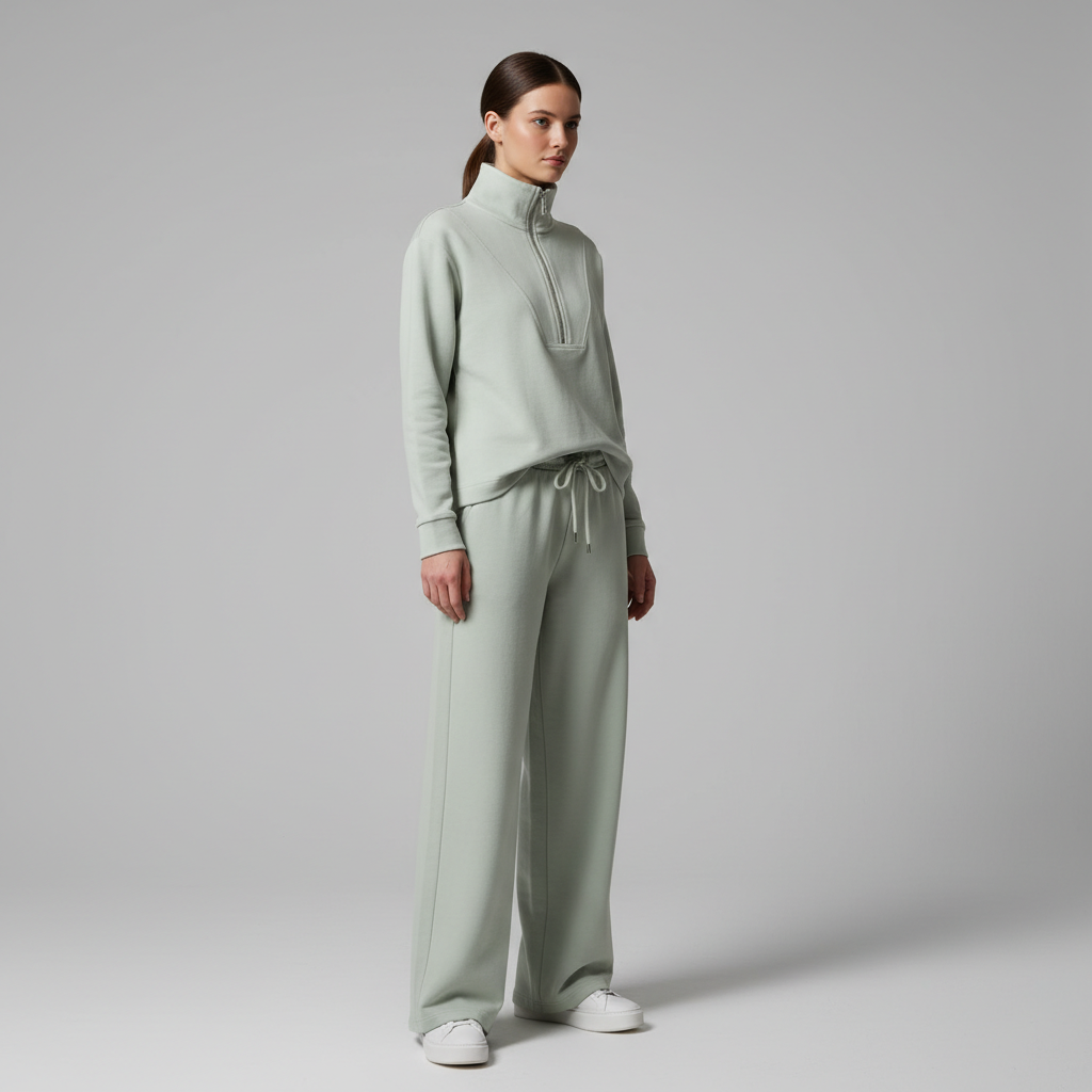 Gazzelle Interlock Wide-Leg Set — Sage Green | طقم منسق محتشم الإمارات