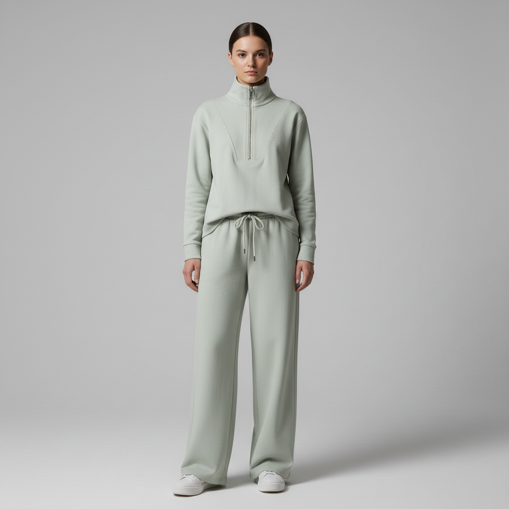 Gazzelle Interlock Wide-Leg Set — Sage Green | طقم منسق محتشم الإمارات
