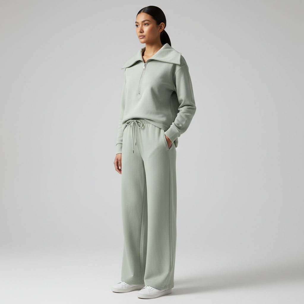 Gazzelle Interlock Wide-Leg Set — Sage Green | طقم منسق محتشم الإمارات