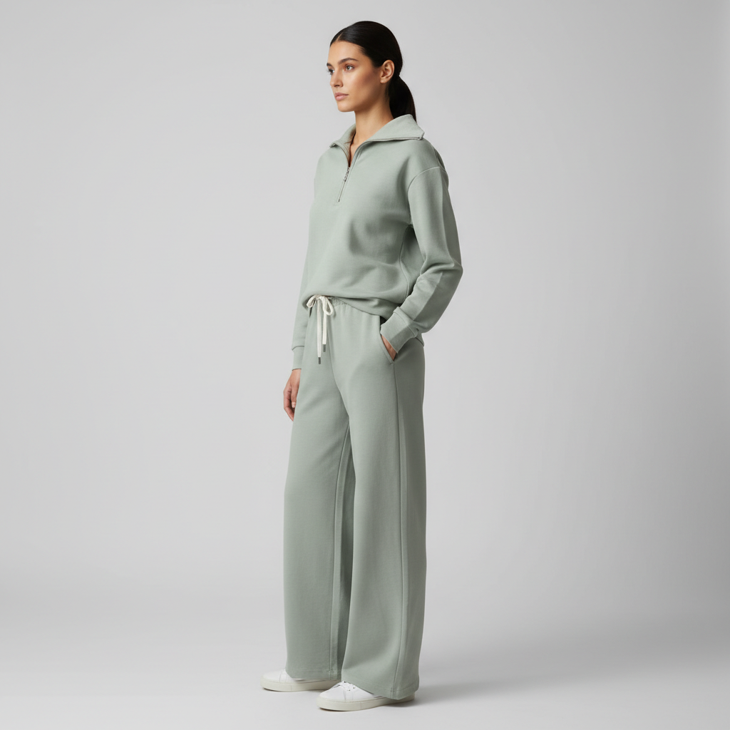 Gazzelle Interlock Wide-Leg Set — Sage Green | طقم منسق محتشم الإمارات