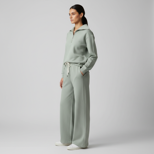 Gazzelle Interlock Wide-Leg Set — Sage Green | طقم منسق محتشم الإمارات