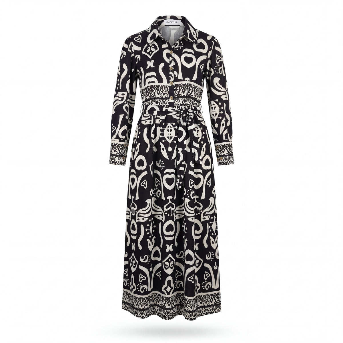 Abstract Tribal Print Maxi Shirt Dress — Noir Edition