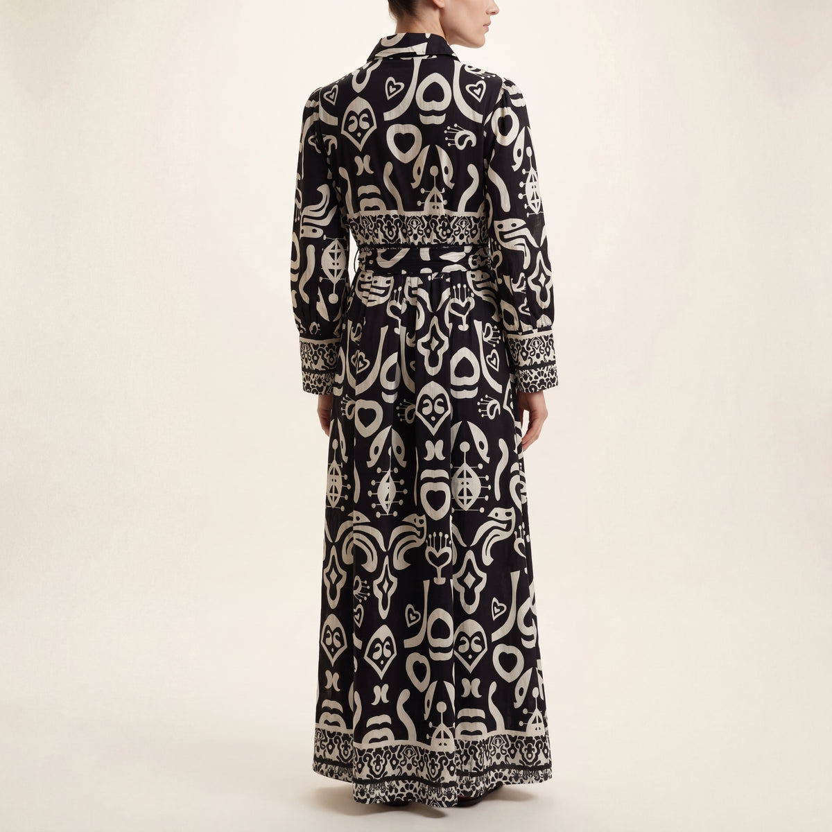 Abstract Tribal Print Maxi Shirt Dress — Noir Edition