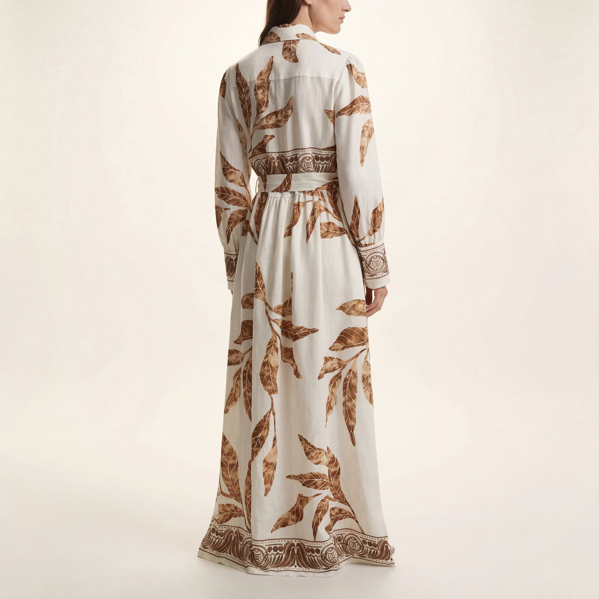 GAZZELLE Tropical Leaf Print Belted Maxi Shirt Dress