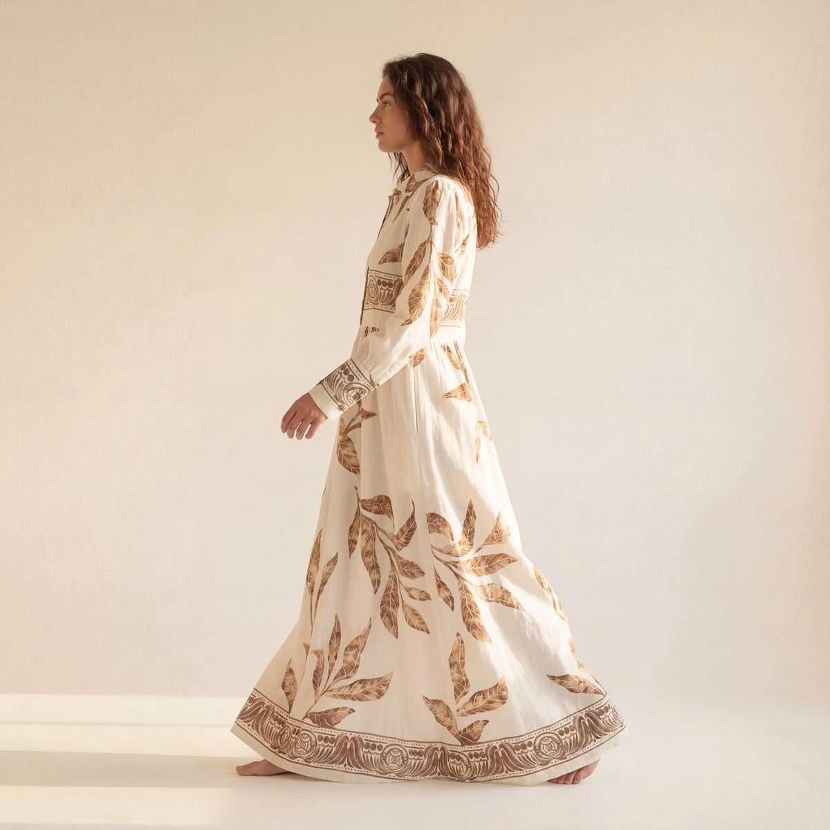 GAZZELLE Tropical Leaf Print Belted Maxi Shirt Dress